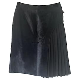Fendi-Fendi black pleated skirt in black leather-Black