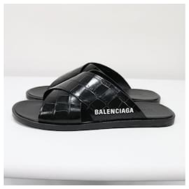 Balenciaga-[Used]  [good Condition] BALENCIAGA / Balenciaga | croco embossed embossed croco leather sandals | 42 | black | men's-Black