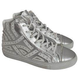 Baskets Just Cavalli Argentées et Blanches Cuir 44 Argenté Blanc