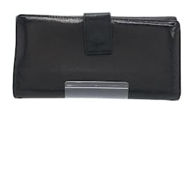 Yves Saint Laurent-YVES SAINT LAURENT Long wallet / leather / BLK / plain / studs / 7 cards / coin case-Black