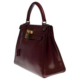 Hermès-Splendid Hermes Kelly handbag 28 returned shoulder strap in red box leather H, gold plated metal trim-Red