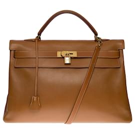 Hermès-Splendid Hermes Kelly handbag 40 turned shoulder strap in Courchevel Camel leather (Gold) , gold plated metal trim-Golden
