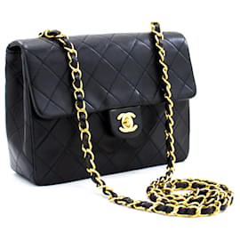 Chanel-CHANEL Mini Square Kleine Kette Umhängetasche Crossbody Black Quilt-Schwarz