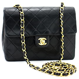 Chanel-CHANEL Mini Square Kleine Kette Umhängetasche Crossbody Black Quilt-Schwarz