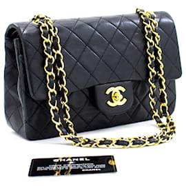 Chanel-Chanel 2.55 lined flap 9" Chain Shoulder Bag Black Lambskin Purse-Black