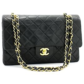 Chanel-Chanel 2.55 lined flap 10" Chain Shoulder Bag Black Classic Lamb-Black