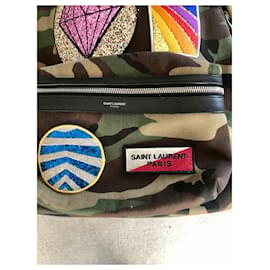 Saint Laurent-Cotton canvas camouflage backpack-Multiple colors