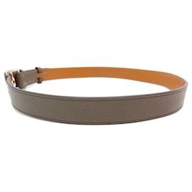 Hermès-HERMES ETRIVIERE T BELT95 IN ETOUPE TAURILLON LEATHER PALLADIE BELT BUCKLE-Taupe
