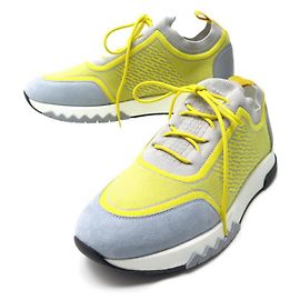 Hermès NEUF CHAUSSURES HERMES BASKETS ADDICT 39.5 TOILE & CUIR JAUNE SNEAKERS NEW Jaune