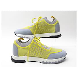 Hermès-NINE HERMES ADDICT SNEAKERS SHOES 39.5 YELLOW CANVAS & LEATHER SNEAKERS NEW-Yellow