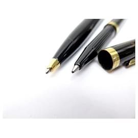 St Dupont-Lot of 2 ST DUPONT BALLPOINT PENS BLACK CHINESE LACQUER AND GOLD BLACK PEN SET-Black