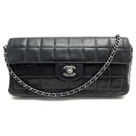 Chanel-CHANEL EAST WEST CHOCOLATE BAR QUILTED BLACK LEATHER HAND BAG-Black