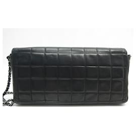 Chanel-CHANEL EAST WEST CHOCOLATE BAR QUILTED BLACK LEATHER HAND BAG-Black