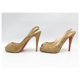 Christian Louboutin-CHRISTIAN LOUBOUTIN PRIVATE NUMBER PUMPS 40 CORK SHOES-Beige