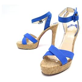 Christian Louboutin-CHRISTIAN LOUBOUTIN SHOES PUMPS 40 IN BLUE FABRIC AND CORK SHOES-Blue