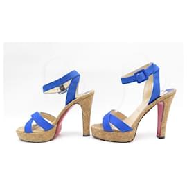 Christian Louboutin-CHRISTIAN LOUBOUTIN SHOES PUMPS 40 IN BLUE FABRIC AND CORK SHOES-Blue