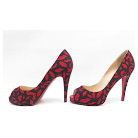 Christian Louboutin-CHRISTIAN LOUBOUTIN SHOES LIPS PUMPS 40 RED BLACK LIPS SHOES-Red