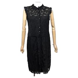 Chanel-CHANEL LACE DRESS WITH FLOWER PATTERNS M 38 BLACK BLACK LACE DRESS-Black