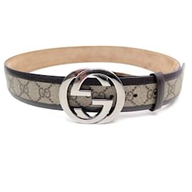 Gucci-GUCCI Belt 142930 taille 85 MONOGRAM GG CANVAS & BROWN LEATHER BELT-Brown