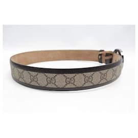 Gucci-GUCCI Belt 142930 taille 85 MONOGRAM GG CANVAS & BROWN LEATHER BELT-Brown