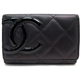Chanel-COIN PURSE CHANEL CAMBON LOGO CC IRIDESCENT BLACK QUILTED LEATHER WALLET-Black