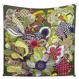 Hermès NEW HERMES SCIARPA FIORI INDIANI ALINE HONORE CARRE SCIARPA SETA SETA Verde