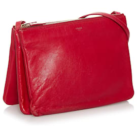 Céline-Celine Red Trio Leather Crossbody Bag-Red