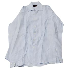 Etro-Etro Striped Long Sleeve Shirt in Light Blue Cotton-Blue,Light blue