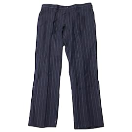 Etro-Pantalón Etro de raya diplomática en lino azul marino-Azul