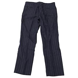 Etro-Etro Pinstripe Trousers in Navy Blue Linen-Blue