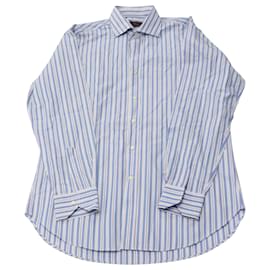 Etro-Camisa abotonada con estampado de rayas en algodón azul de Etro-Azul