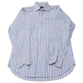 Etro Gestreiftes Button-Down-Hemd aus blauer Baumwolle Blau