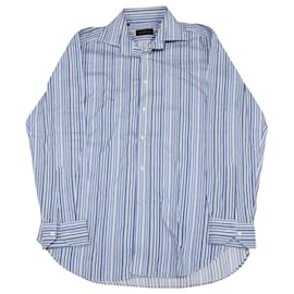 Camicia Etro Multirighe Button Down in Cotone Blu Blu