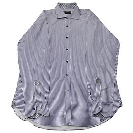 Camicia Etro Rigata Manica Lunga con Bordi a Contrasto in Cotone Blu Altro