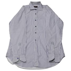 Etro-Camisa de manga larga a rayas con ribetes en contraste en algodón azul de Etro-Otro