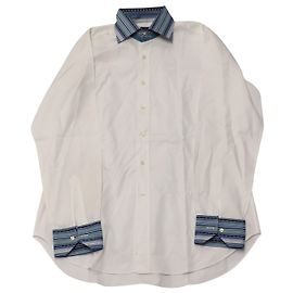 Camicia Etro a Maniche Lunghe con Dettaglio Righe a Contrasto in Cotone Bianco Bianco