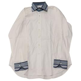 Etro-Etro Contrast Striped Detail Long Sleeve Shirt in White Cotton-White