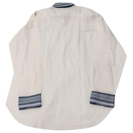 Etro-Camisa de manga larga en algodón blanco con detalle de rayas en contraste de Etro-Blanco