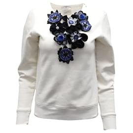 Chanel-Chanel Floral Embroidered Sweatshirt in White Cotton-White