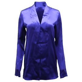 Camicetta Haider Ackermann con collo sciallato in raso di seta blu Blu