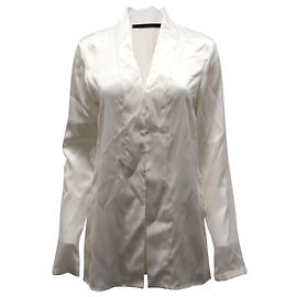 Camicetta Haider Ackermann con collo sciallato in raso di seta crema Bianco Crudo