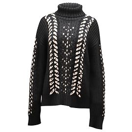Rollkragenpullover mit Zopfmuster und Rollkragen von Jason Wu aus schwarzer Merinowolle Schwarz