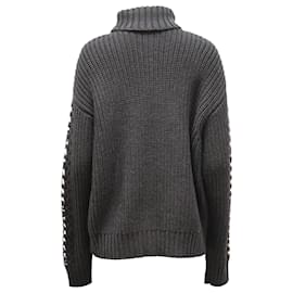 Jason Wu-Jason Wu Whipstitched Cable-knit Turtleneck Sweater in Black Merino Wool-Black