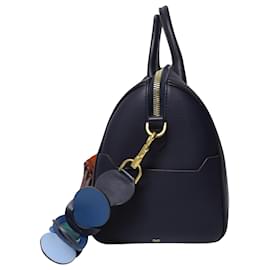 Anya Hindmarch-Anya Hindmarch Vere Barrel Bag with Multicolored Strap in Navy Blue Leather-Blue,Navy blue