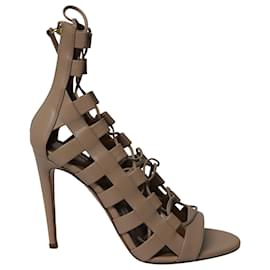 Aquazzura-Aquazzura Lace-Up Amazon 105 Sandals in Nude Calfskin Leather-Brown,Flesh