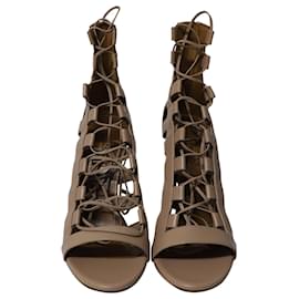 Aquazzura-Aquazzura Lace-Up Amazon 105 Sandals in Nude Calfskin Leather-Brown,Flesh