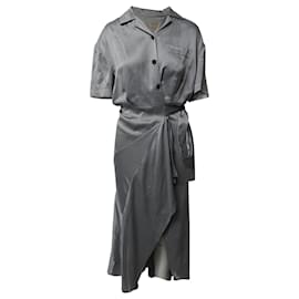 Burberry-Burberry Midi Wrap Shirt Dress in Pale Blue Silk-Satin-Blue