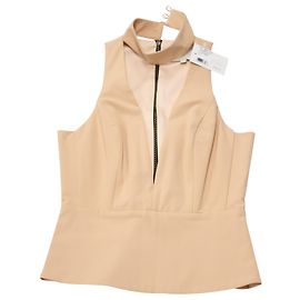 Autre Marque Michelle Mason Plunge Choker Sleeveless Top in Nude Polyester Brown Flesh