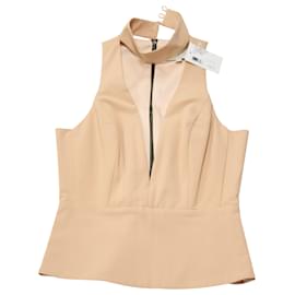 Autre Marque-Michelle Mason Plunge Choker Sleeveless Top in Nude Polyester-Brown,Flesh