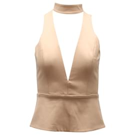 Autre Marque-Michelle Mason Plunge Choker Sleeveless Top in Nude Polyester-Flesh